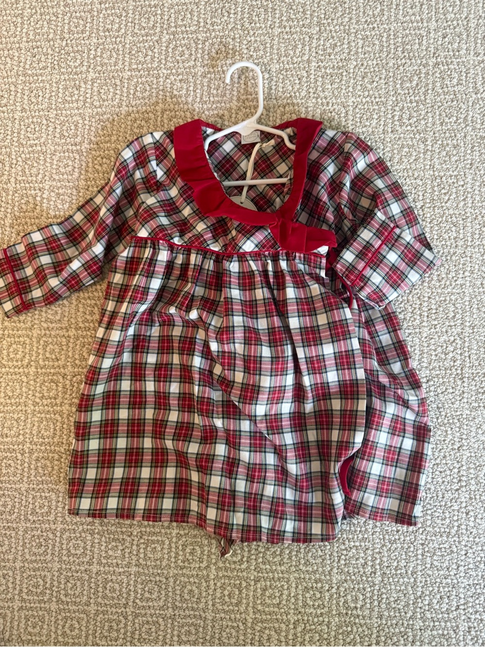 Classic Red Plaid Kids Nightgown with Peter Pan Collar